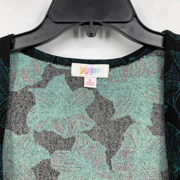 LuLaRoe Sarah Cardigan Black Blue Floral Duster Open Front Pockets - Picture 5 of 9